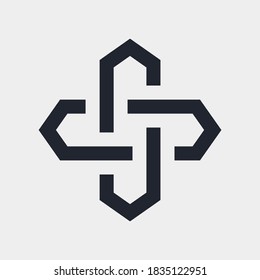 Complex Geometric Contemporary Element. Logo Icon for Business Corporate Sign. Abstract Merged Figures for Infographics on Gray Backdrop