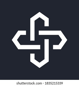 Complex Geometric Contemporary Element. Logo Design for Business Corporate Sign. Abstract Merged Figures for Web Design, Mobile App, or Info Graphics on Black