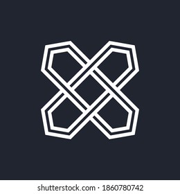 Complex Geometric Contemporary Element. Logo Template for Your Brand Projects, Industry Publications, or Tech Topics. Abstract Merged Figures Isolated on Black Backdrop
