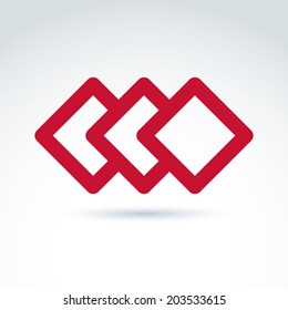 Complex geometric corporate element. Three vector abstract red diamonds, imposed rhombs.