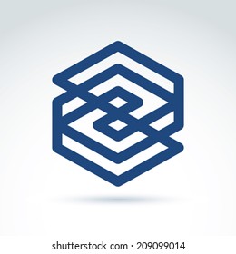 Complex geometric corporate element. Vector abstract monochrome figure isolated on white background, endless line.