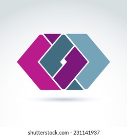 Complex geometric corporate element. Vector abstract colorful figures created from separate parts, intersecting rhombs.