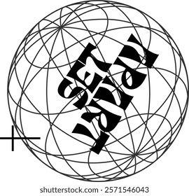 complex geometric design consisting of multiple intersecting lines forming a spherical shape. Within this sphere, the word "YES" is prominently displayed in a bold, stylized font. There is also a plus