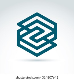 Complex geometric element. Vector abstract monochrome continuous figure isolated on white background, endless line.