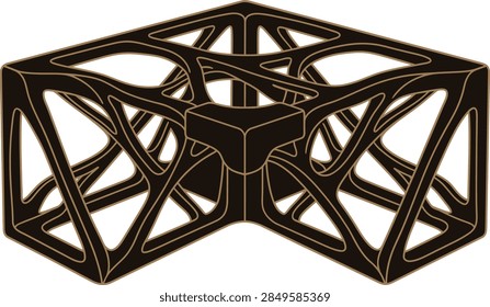 Complex geometric metal framework with intersecting beams and lattice design