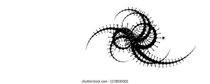 The complex geometric object consisting of circles and lines. A strange creature with gently curved tentacles on a white background. Abstract wireframe structure.