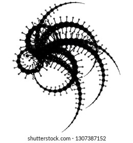 The complex geometric object consisting of circles and lines. A strange creature with gently curved tentacles on a white background. Abstract wireframe structure.