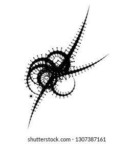The complex geometric object consisting of circles and lines. A strange creature with gently curved tentacles on a white background. Abstract wireframe structure.