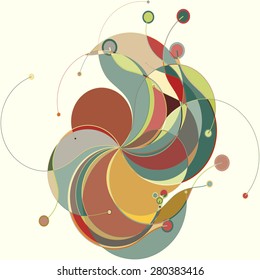 A complex geometric object consisting of elements of different colors and shapes