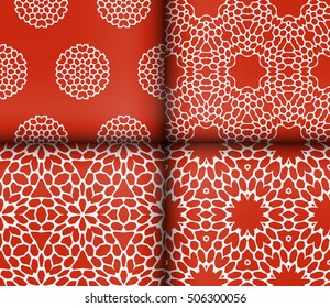 complex geometric ornament. sophisticated geometric pattern based on repetitive simple forms. vector illustration for interior design, backgrounds, card, textile industry. red coloring