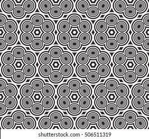 complex geometric ornament. sophisticated geometric pattern based on repetitive simple forms. vector illustration for interior design, backgrounds, card, textile industry. black and white coloring