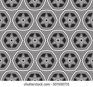 complex geometric ornament. sophisticated geometric pattern based on repetitive simple forms. vector illustration for interior design, backgrounds, card, textile industry. black and white coloring