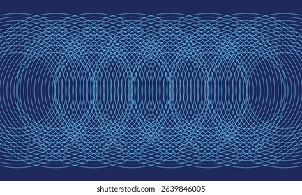 Complex geometric pattern of overlapping blue elliptical lines on a dark background. Abstract, modern design suitable for tech, digital themes, or artistic backgrounds and wallpaper use.