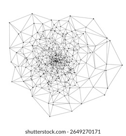 Complex geometric spiral network with interconnected lines and nodes ideal for technology backgrounds science presentations or digital design projects isolated on white background vector illustration