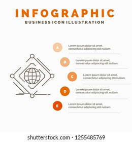 Complex, global, internet, net, web Infographics Template for Website and Presentation. Line Gray icon with Orange infographic style vector illustration