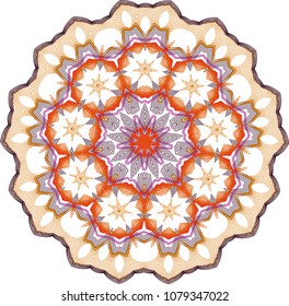 Complex guilloche wheel rosette with series of framed star elements.