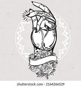 complex hand snap tattoo design vector art clipart