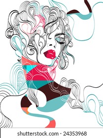 Complex hand-drawn fashion illustration