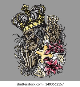 Complex Illustration Of King Skull, Recommended For Band Merchandise