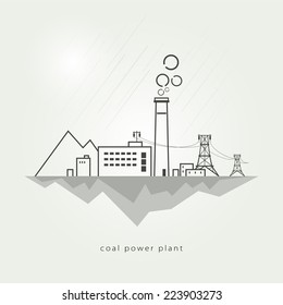 Complex industrial facilities with the power line. Vector illustration