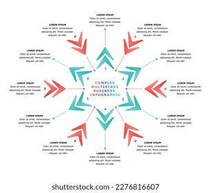 Complex input-output business infographic chart vector template