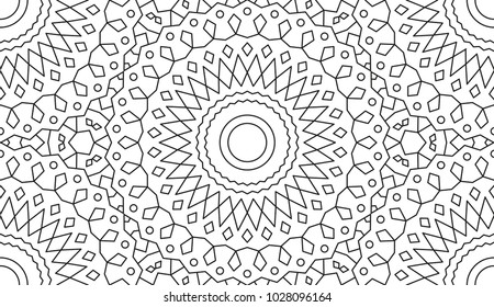 Complex Kaleidoscope Mandala. For Coloring Book. Black Lines on White Background. Abstract Geometric Ornament. Vector.