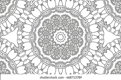 Complex Kaleidoscope Mandala. For Coloring Book. Black Lines on White Background. Abstract Geometric Ornament. Vector.