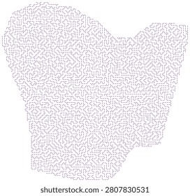 Complex labyrinth design outlines botswanan landmass, creating unique cartographic puzzle, featuring interconnected routes and puzzle-like structure.