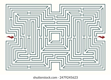 Complex labyrinth (maze) vector. Labyrinth game illustration. Irregular polygon shape.