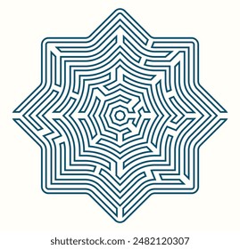 Complex labyrinth (maze) vector. Labyrinth game illustration. Octagonal shape.