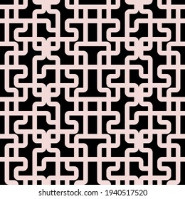 Complex labyrinth maze vintage art deco style monochrome pattern. Vector seamless pattern design for textile, fashion, paper, packaging, wrapping and branding