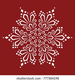 Complex Large Snowflake On Red Background