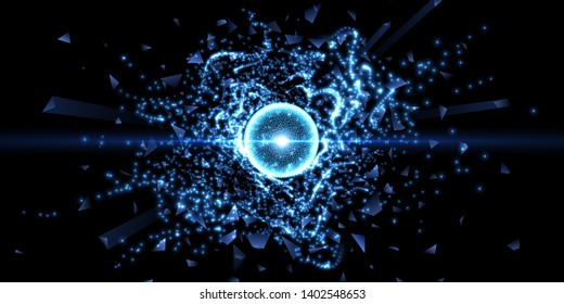 Complex light effect, particle explosion on dark background 