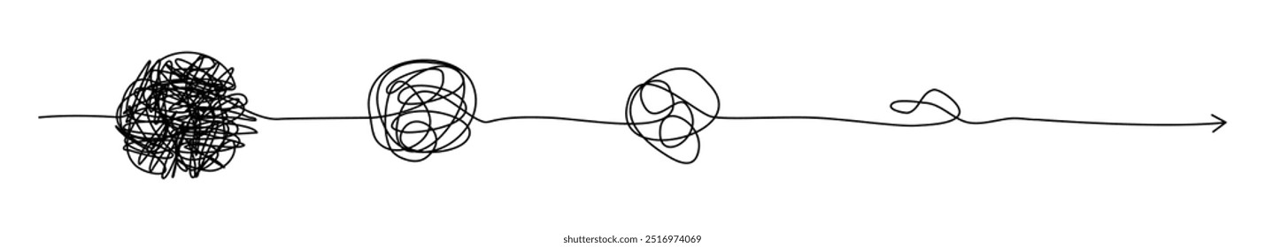 Complex line and Complicated way. Idea thinking process concept. Messy ball becomes a straight line concept. Vector illustration