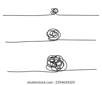Complex line. Difficult way. Dirty ball concept. Idea upload process. Difficult and simple simple way from start to finish.
