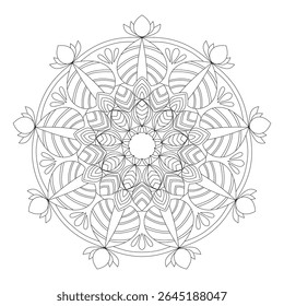 
Complex Lotus Flower Mandala Coloring Page - Detailed Sacred Geometry Pattern Vector Art for Advanced Adult Meditation and Mindfulness Practice