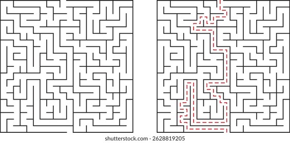 Ilustração complexa do labirinto mostrando o caminho para uma estratégia de solução bem-sucedida no fundo branco
