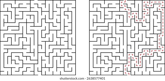 Complex maze illustration with solution path representing problem solving and decision making