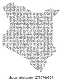 Complex maze pattern formed by interconnected geometric line shapes
