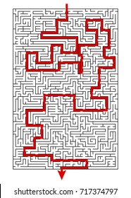 Complex maze puzzle game A 4 format (high level of difficulty)  with way (exit or answer). Black and white labyrinth business concept 