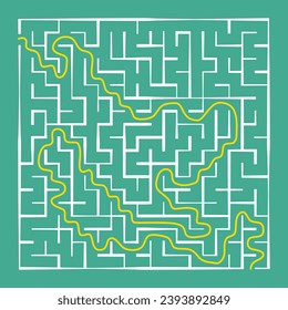 Complex maze puzzle game for children, square labyrinth with thick lines and thin lines, vector illustration