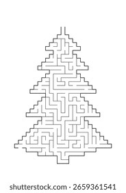 Jogo de quebra-cabeça de labirinto complexo. Árvore de Natal como um labirinto No.2 com caminho. Quebra-cabeça para Natal ou feriado de Ano Novo. EPS 10, ilustração vetorial