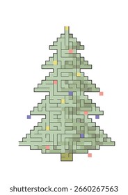 Komplexe Labyrinth Puzzle-Spiel. Christbaum als Labyrinth Nr.3. Puzzle für Weihnachten oder Neujahr Urlaub. EPS 10, Vektorgrafik