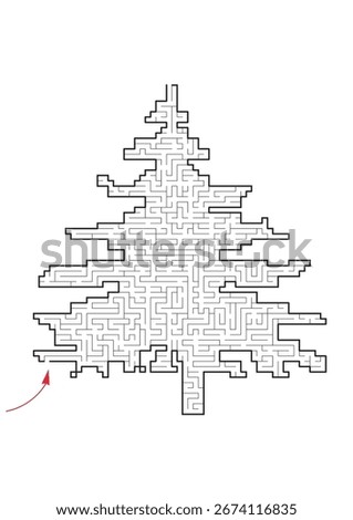 Complex maze puzzle game. Christmath tree as a labyrinth No.1. Puzzle for Christmas or New Year holiday. EPS 10, vector illustration