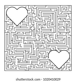 Complex maze puzzle game (high level of difficulty). 2 loving hearts in a labyrinth. Puzzle for St. Valentine Day (14 February) Find your true love