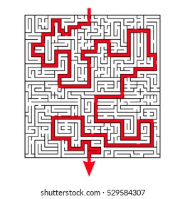 Complex maze puzzle game (high level of difficulty) with way (exit or answer). Labyrinth as business concept. Success