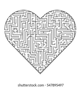 Complex maze puzzle game (high level difficulty)  Heart as Labyrinth  Maze for St Valentine's Day (14 February)
