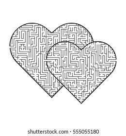 Complex maze puzzle game (high level difficulty)  2 loving hearts as labyrinth  Puzzle for St  Valentine Day (14 February) 