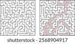 Complex Maze Puzzle with Solution Path, Game, Challenge, Brain Teaser, Labyrinth, Grid, Pathways, Lines, 