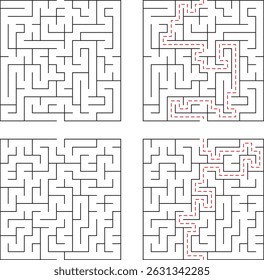 Complex maze puzzle with solved paths demonstrating problem-solving and strategic thinking for creative concepts.
